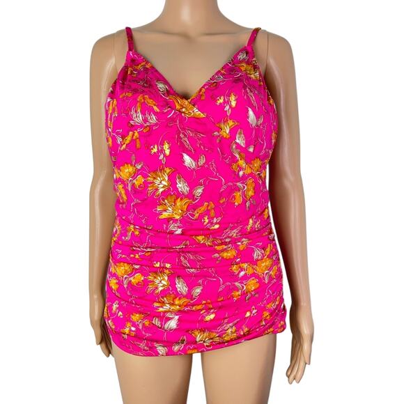 Garnet Hill Other - New Garnet Hill Ruched Surplice Pink Floral Print Tankini Swim Top